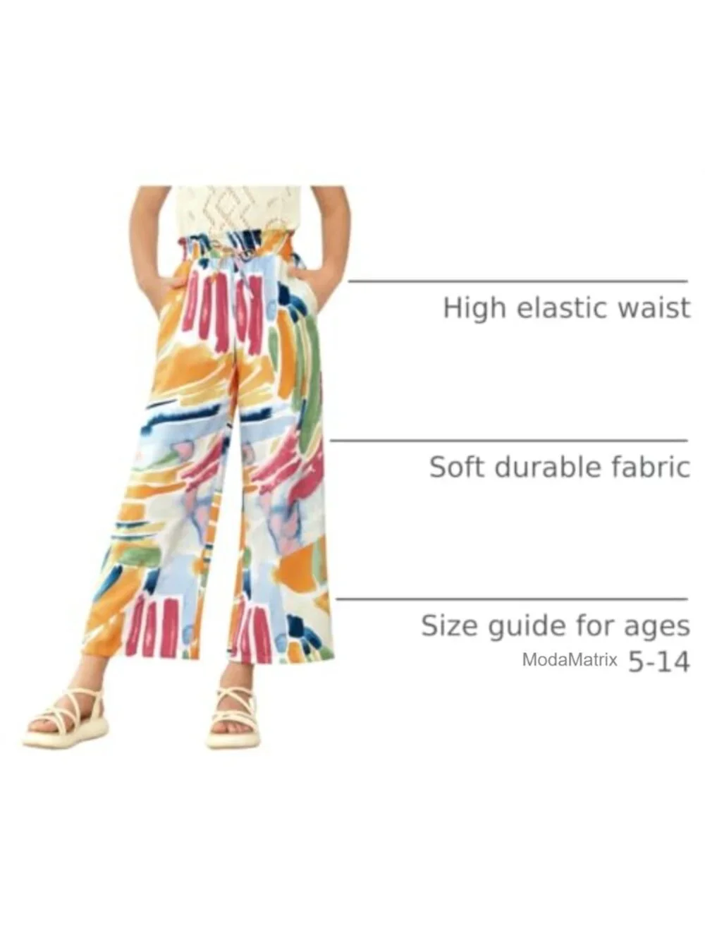 Girls Floral Wide Leg Palazzo Pants Lightweight Flowy Lounge Trousers with
